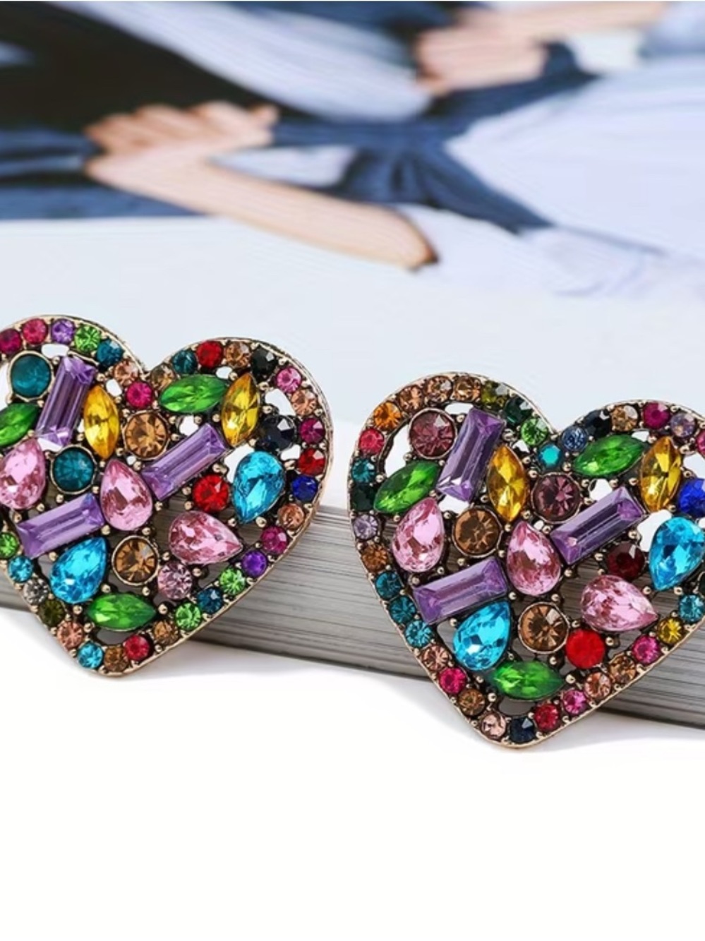 Trendy Multicolor Crystal Heart Stud Earrings